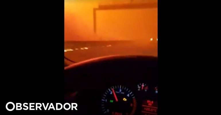 Chamas na estrada e portagens a arder. O vídeo do terror na A17 (aberta ao trânsito)